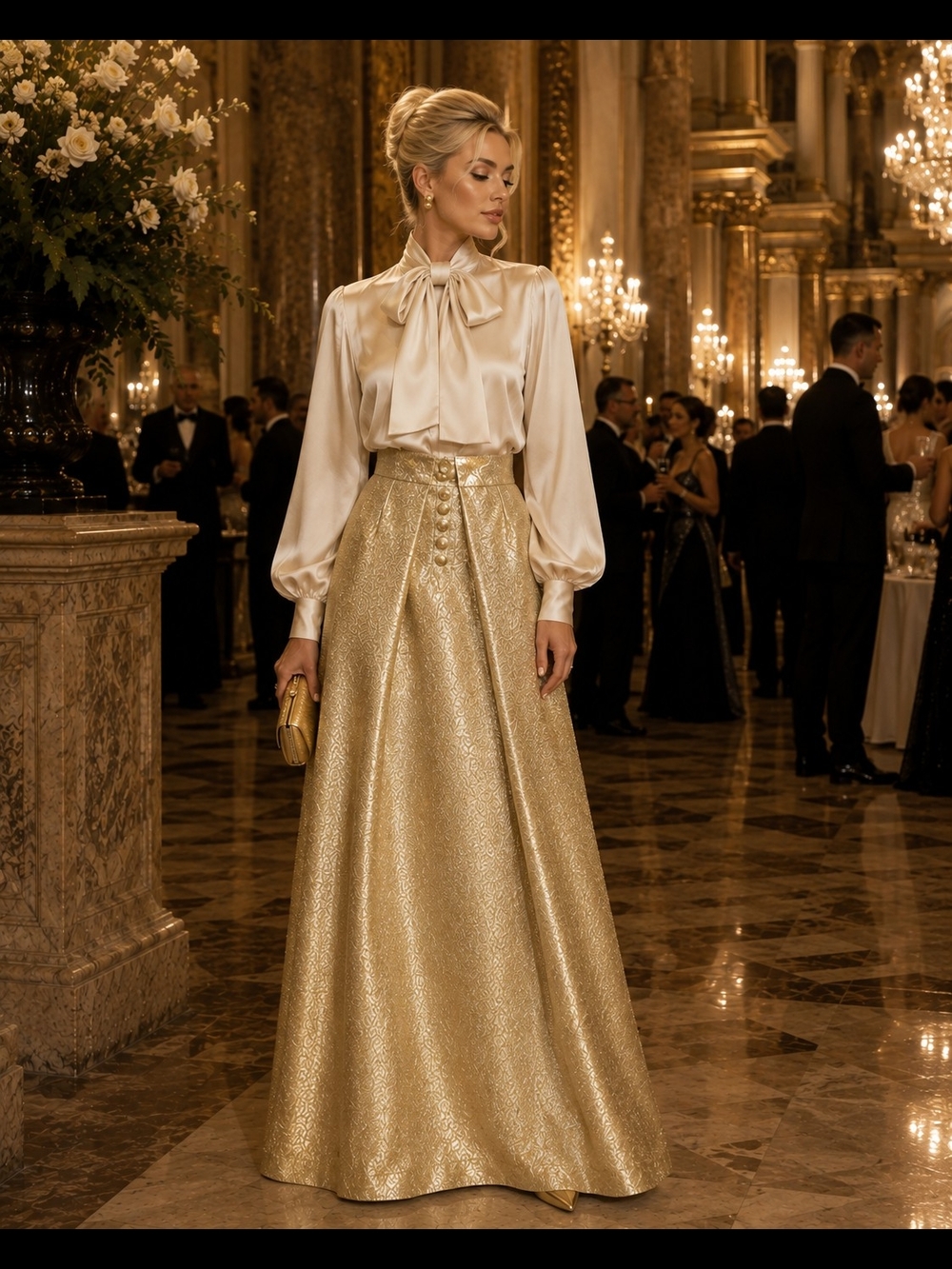 Elegant Gold Evening Maxi Skirt - Luxury Formal Wear